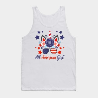 All American Girl, Patriotic Unicorn, Girls July 4th Tank Top